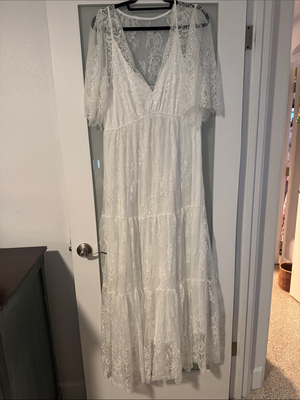 Baltic Born White Lace V-Neck Tiered Maxi Dress